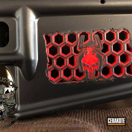 Powder Coating: Graphite Black H-146,Two Tone,Lasercut,FIREHOUSE RED H-216,Laser,Handguard,Lower