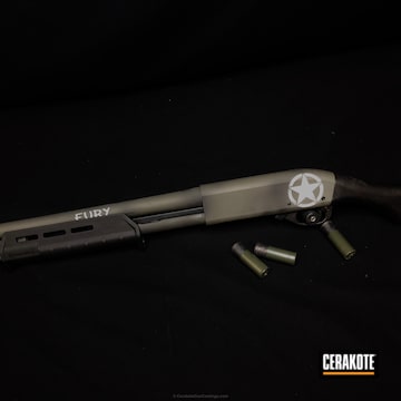Cerakoted Remington 870 Shotgun Coated In Graphite Black, Mil Spec O.d. Green And Snow White