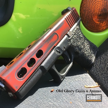 Cerakoted H-146 Graphite Black With H-221 Crimson On Custom Machined Glock