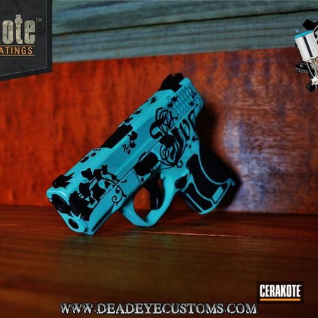 Powder Coating: Graphite Black H-146,Filigree,Ladies,Girls Gun,Handguns,Pistol,Custom Design,Robin's Egg Blue H-175