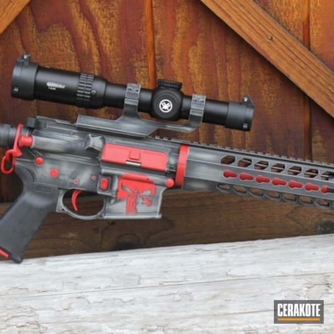 AR-15 Battleworn Rifle done in Graphite Black, USMC Red and Smith