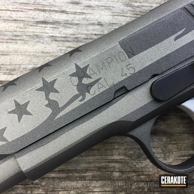 Cerakoted Handgun Coated In H-112 Cobalt And H-227 Tactical Grey