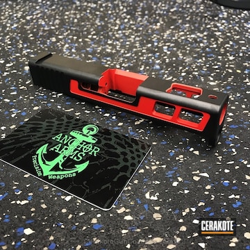 Cerakoted Custom Pistol Slide In H-146 Graphite Black And H-167 Usmc Red