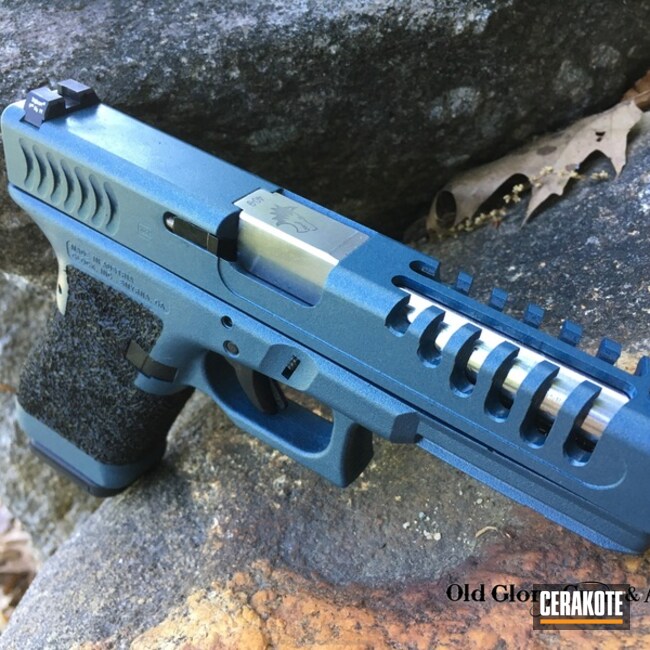 Cerakoted Custom Glock Handgun Coated In Cerakote H-185 Blue Titanium