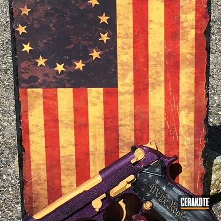 Powder Coating: Graphite Black H-146,GunCandy,Pistol,Beretta,Purple Heart,Gold H-122,We the people