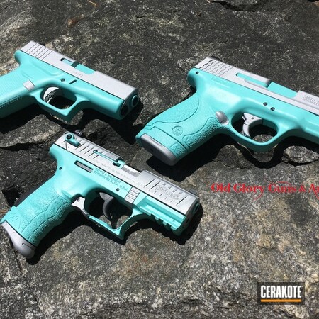 Powder Coating: Glock 43,Satin Aluminum H-151,Glock,Smith & Wesson,Matching,Walther,Triplets,Robin's Egg Blue H-175,Pistols