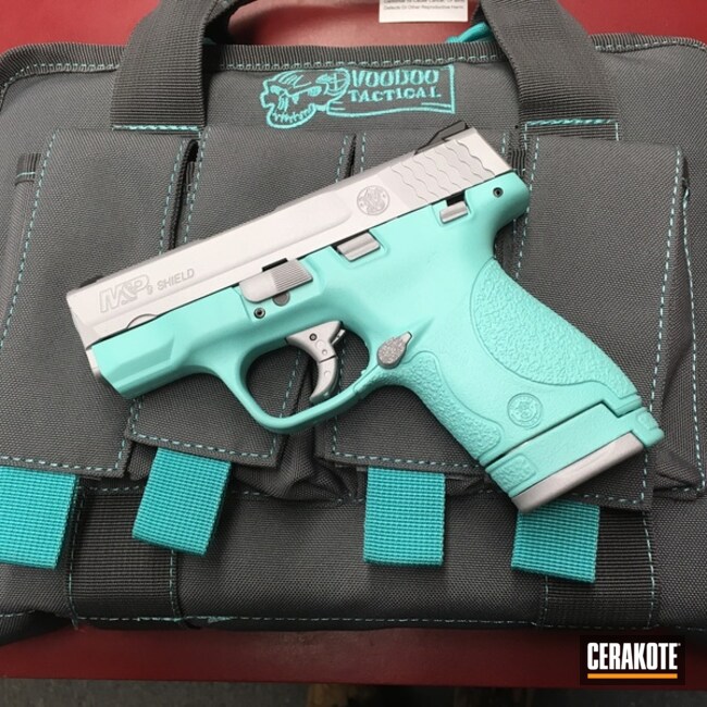 Cerakoted: Walther,Triplets,Robin's Egg Blue H-175,Smith & Wesson,Satin Aluminum H-151,Glock,Glock 43,Pistols,Matching