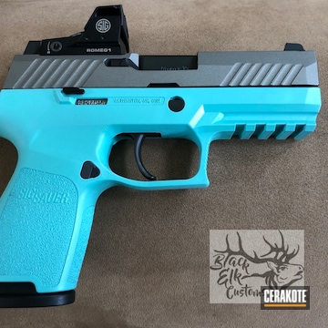Cerakoted Sig Sauer P320 Coated In H-152 Stainless And H-175 Robin's Egg Blue