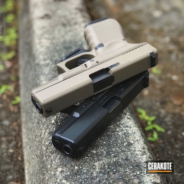 Cerakoted Glock Handguns Coated In H-235 Coyote Tan And E-170 Coyote M17