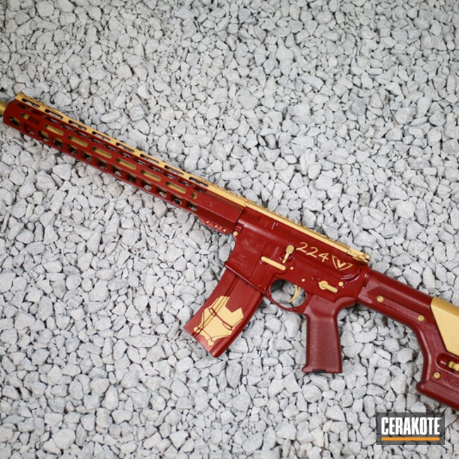 Cerakoted Palmetto State Armory Rifle Coated In Usmc Red And Gold