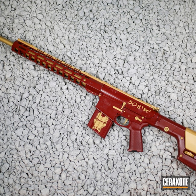 Cerakoted .308 Rifle Coated In H-167 Usmc Red And H-122 Gold