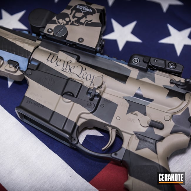 Cerakoted: Skull,MAGPUL® FLAT DARK EARTH H-267,Tactical Rifle,American Flag,We the people