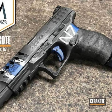 Cerakoted Walther Q5 Handgun Coated In H-171 Nra Blue, H-140 Bright White And H-237 Tungsten