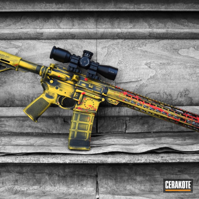Cerakoted: Spike's Tactical,Graphite Black H-146,Dont Tread On Me,Distressed,USMC Red H-167,Tactical Rifle,DEWALT YELLOW H-126