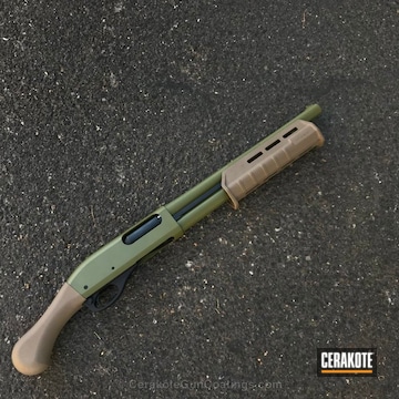 Cerakoted Two Toned Remington Shotgun In Noveske Bazooka Green And Magpul Flat Dark Earth