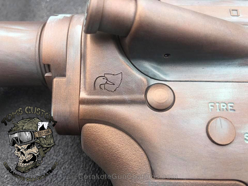 Chipped Coating Rifle HM Defense Rifle with Custom Laser Engraving and a Copper Patina ...