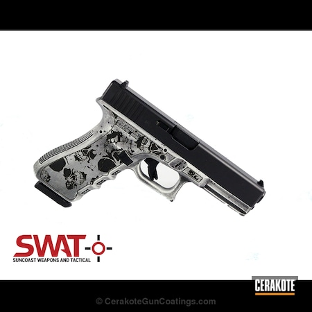 Powder Coating: Laser Engrave,Graphite Black H-146,Glock,Snow White H-136,Pistol,Laser Stippled,40cal,Skull,Glock 22
