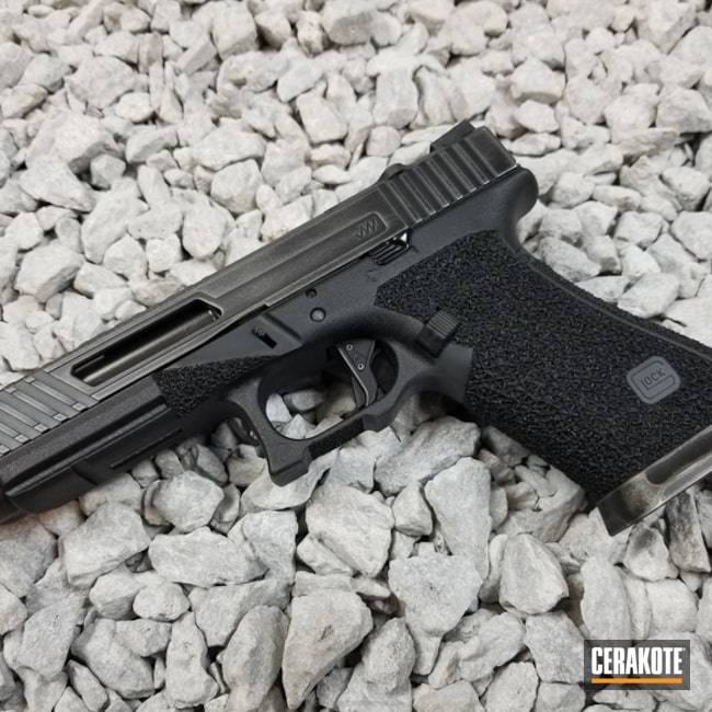 Competition Glock 34 coated with Tequila Sunrise, Graphite Black, Tungsten  and Blue Titanium