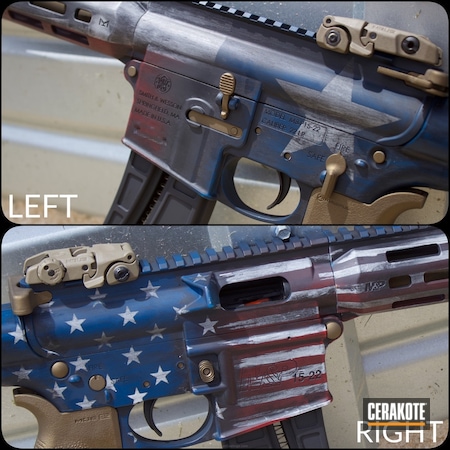 Powder Coating: Smith & Wesson,Texas Flag,.22 cal,Battleworn AR-15,FIREHOUSE RED H-216,Sky Blue H-169,Graphite Black H-146,Dual Flags,Distressed,Snow White H-136,M&P 15-22,American Flag,Tactical Rifle,Burnt Bronze H-148,Semi-Auto,Distressed American Flag