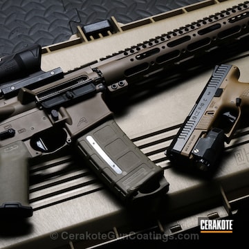 Cerakoted Rifle And Handgun Coated In Graphite Black, Magpul Flat Dark Earth And Noveske Tiger Eye Brown