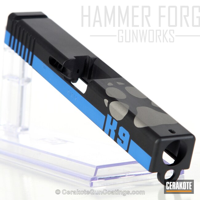 Cerakoted Glock Slide Coated In H-146 Graphite Black And H-171 Nra Blue