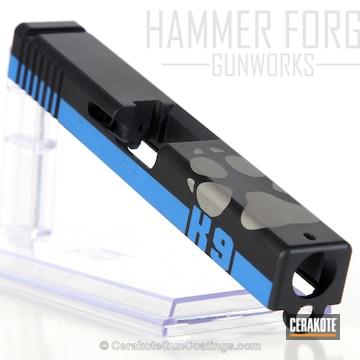 Cerakoted Glock Slide Coated In H-146 Graphite Black And H-171 Nra Blue