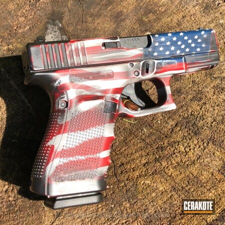 Powder Coating: KEL-TEC® NAVY BLUE H-127,Glock,Stormtrooper White H-297,Glock 19,USA,American Flag,FIREHOUSE RED H-216,Distressed American Flag