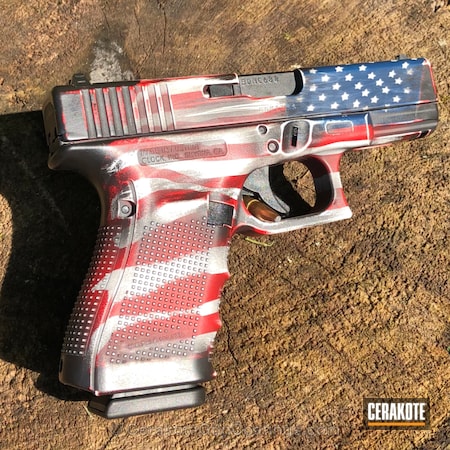 Powder Coating: KEL-TEC® NAVY BLUE H-127,Glock,Stormtrooper White H-297,Glock 19,USA,American Flag,FIREHOUSE RED H-216,Distressed American Flag