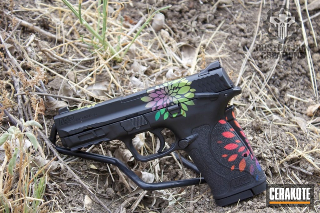 Smith Wesson M P Ez Shield Handgun Coated In A Custom Flower Burst Finish By Web User Cerakote Smith Wesson M P Ez Shield Handgun Coated In A Custom Flower Burst Finish By Web User Cerakote