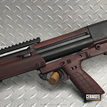 Cerakoted Kel-tec Ksg Shotgun In Coated In Graphite Black, Bright White And Crimson Finish