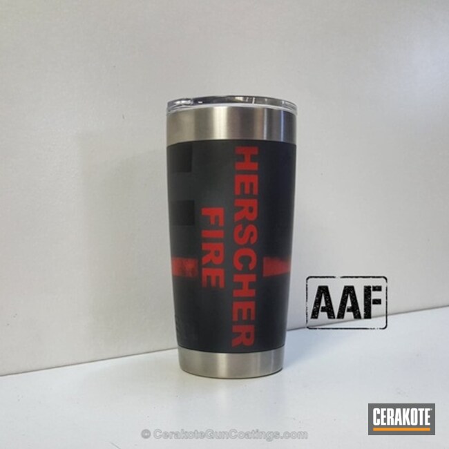 Cerakoted: FIREHOUSE RED H-216,Graphite Black H-146,YETI Cup,YETI,Firefighter,Distressed American Flag,More Than Guns,Bull Shark Grey H-214,Custom YETI Cup,Custom Tumbler Cup,Thin Red Line,Tumbler