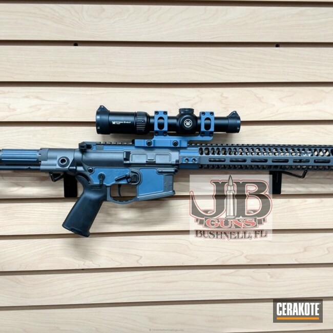 Cerakoted Tactical Rifle Coated In H-185 Blue Titanium And H-237 Tungsten
