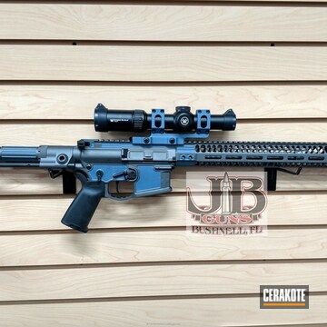 Cerakoted Tactical Rifle Coated In H-185 Blue Titanium And H-237 Tungsten