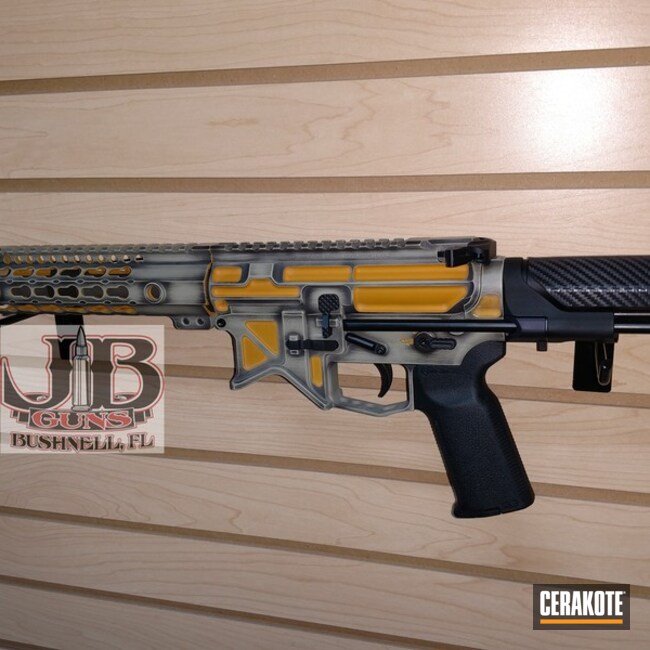 Cerakoted Tactical Rifle Coated In Hunter Orange, Smith & Wesson Grey And Graphite Black