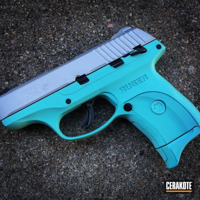 Cerakoted Ruger Lc9 Handgun Coated In H-175 Robin's Egg Blue And H-151 Satin Aluminum