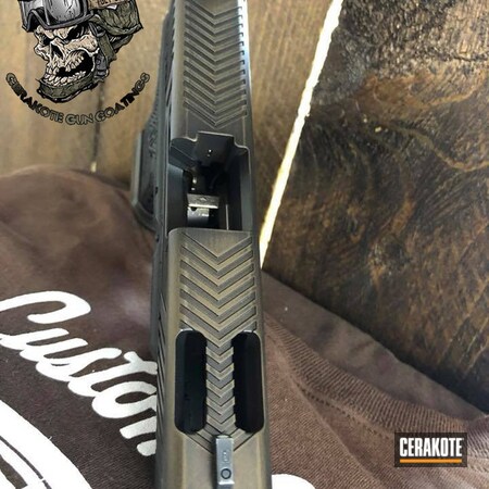 Powder Coating: Laser Engrave,Graphite Black H-146,Glock,Distressed,Sheriff's Department,Pistol,Glock 23c,Burnt Bronze H-148,Laser Stippled