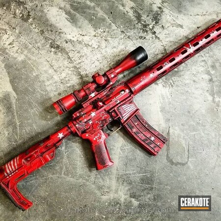 Powder Coating: Stencil,Honeybadger,Custom Graphic,Gun Metal Grey H-219,FIREHOUSE RED H-216,Distressed,Midnight Blue H-238,Spikes Receiver,Patriotic,American Flag,Stars and Stripes,Optics,America,Merica,paint it red,Custom,Graphics,Stars,Battleworn Flag,22lr,Red, White and Blue,Honey Badger,Tactical Rifle,Battleworn,Spikes Tactical Reciever,Distressed American Flag