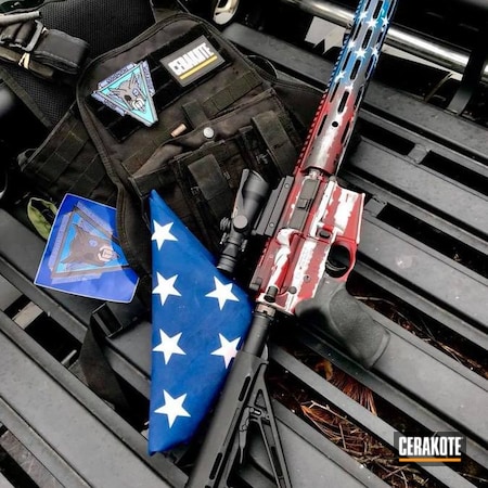 Powder Coating: Bright White H-140,Armor Black H-190,America,US Flag,American Flag,FIREHOUSE RED H-216,AR-15,Battleworn,Sky Blue H-169,Distressed American Flag