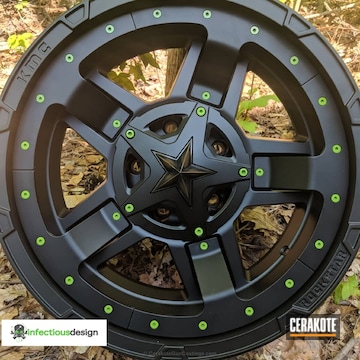Cerakoted Kmc Rockstar Wheels Coated In Graphite Black, Burnt Bronze And Zombie Green