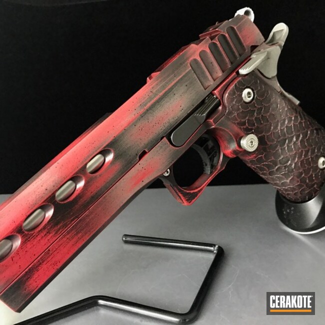 Cerakoted Custom Handgun In A Distressed Cerakote Black/red Finish