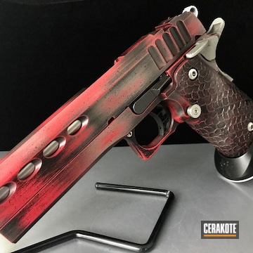 Cerakoted Custom Handgun In A Distressed Cerakote Black/red Finish