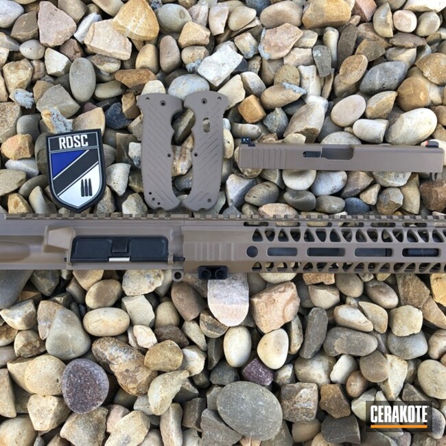 Cerakoted Matching Slide, Knife And Rifle Parts Cerakoted In H-267 Magpul Flat Dark Earth