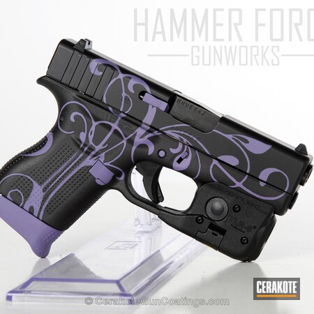 Powder Coating: Glock 43,9mm,Graphite Black H-146,Glock,Girls Gun,Handguns,Pistol,Swirl,Pastel Purple H-138