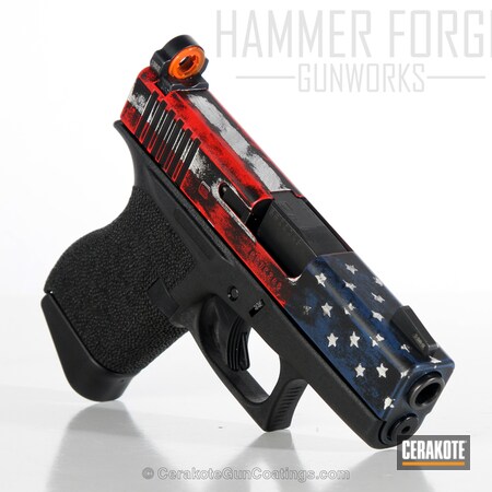 Powder Coating: Glock 43,9mm,KEL-TEC® NAVY BLUE H-127,Graphite Black H-146,Glock,Snow White H-136,Handguns,Pistol,USA,USMC Red H-167,American Flag,Distressed American Flag
