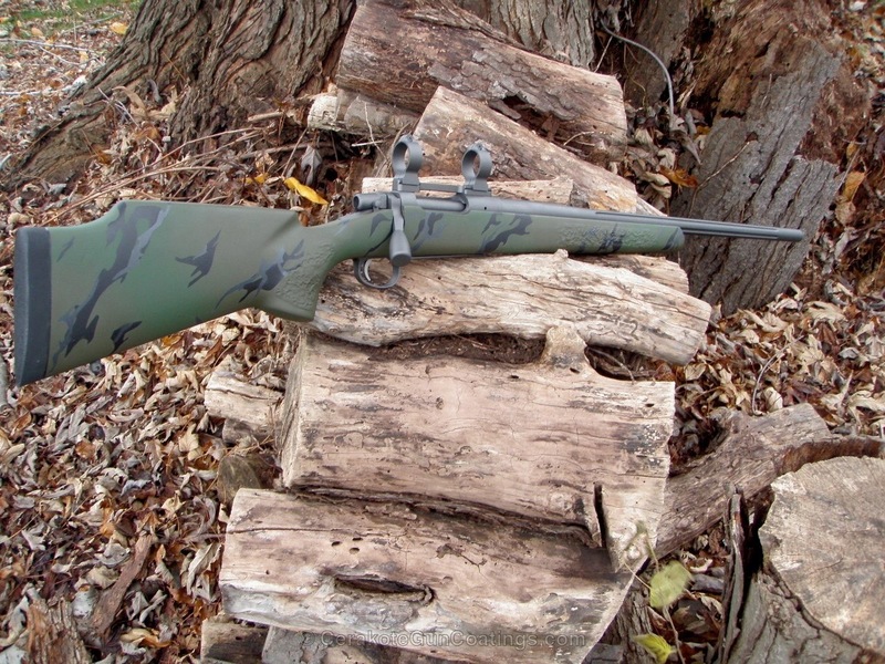 Wooded Camo on Custom Rifle Stock by EDDIE FOSNAUGH | Cerakote