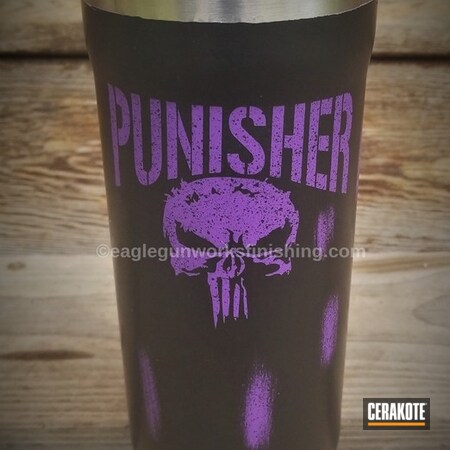 Powder Coating: Graphite Black H-146,Distressed,Custom Tumbler Cup,Tumbler,Punisher,Bright Purple H-217,More Than Guns