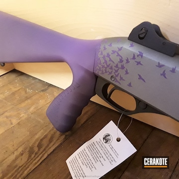Cerakoted Shotgun Coated In H-170 Titanium And H-197 Wild Purple