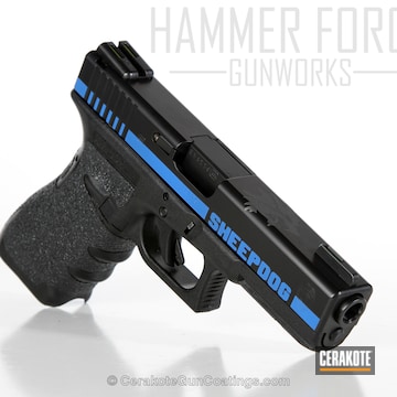 Cerakoted Glock 22 Handgun In A Thin Blue Line Themed Cerakote Finish