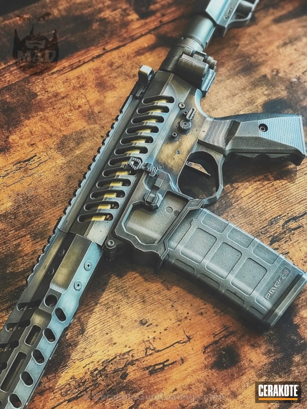 F1 Firearms Ar 15 Rifle Coated In A Distressed Black And Bronze Cerakote Finish By David Cerakote