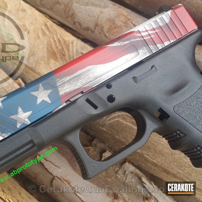 Cerakoted Cerakoted Battleworn American Flag On This Glock 19 Slide